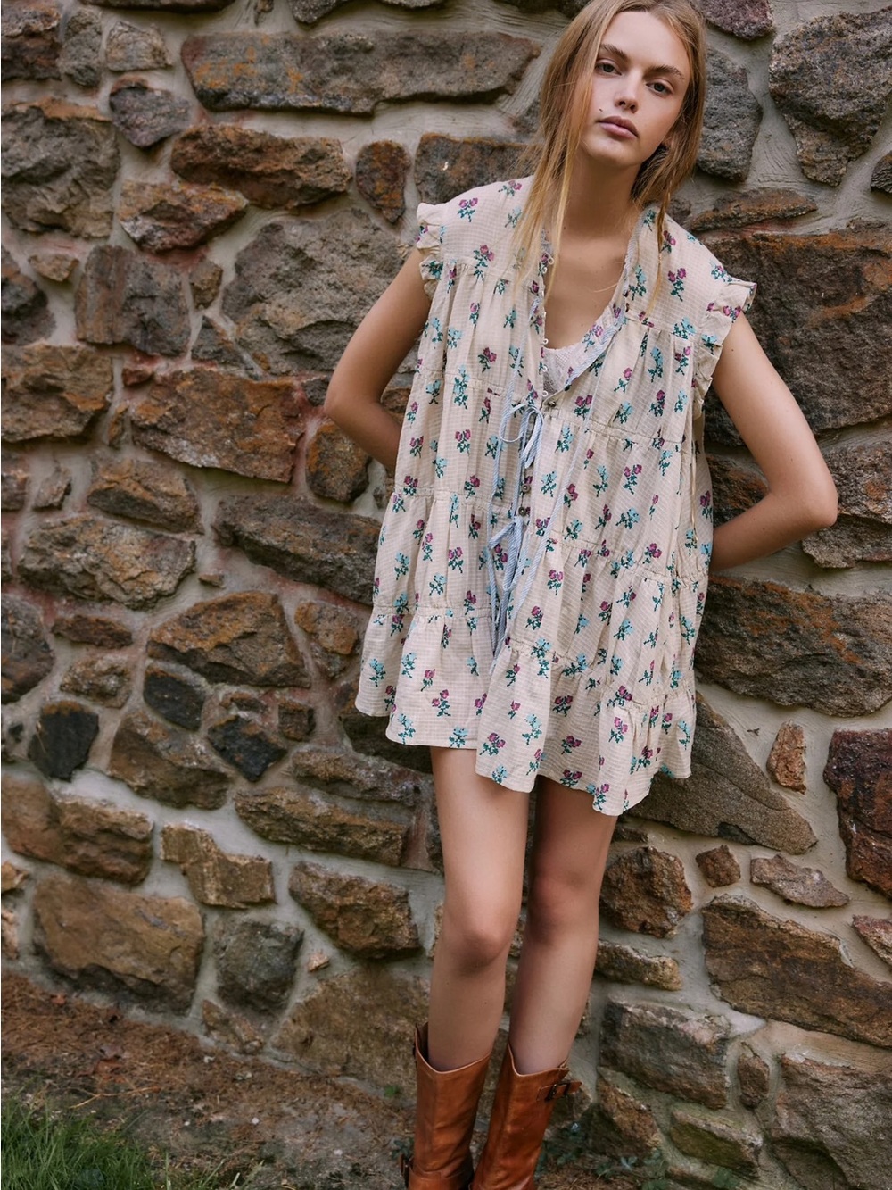 Free People Sundown Floral Smocked tunic mini Medium